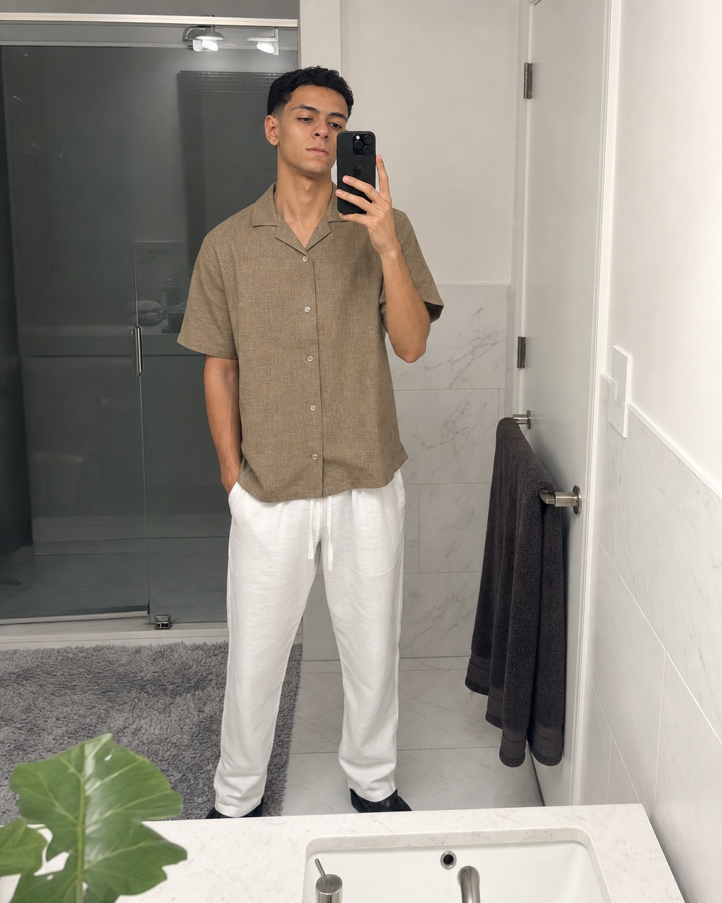 Linen Set ( White & Brown )